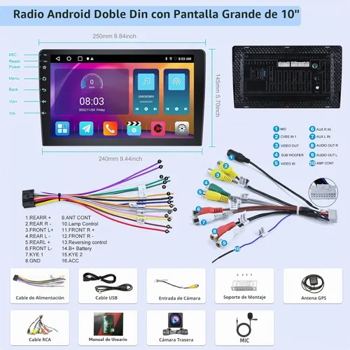 Vista 7 de [2G+64G] 10.1 pulgadas doble Din Android coche estéreo 10 pulgadas pantalla táctil Radio con inalámbrico y con cable CarPlay/Android Auto/Mirror