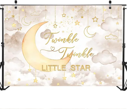 Vista 3 de Mocsicka Twinkle Twinkle Little Star - Telón de fondo para baby shower, nube rosa, luna, decoración de baby shower, fondo de revelación de género