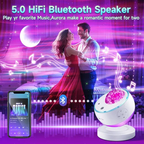 Vista 6 de Iceberg - Proyector de luces del norte, proyector de galaxia blanca con altavoz Bluetooth y 15 ruidos blancos, luz Aurora con base desmontable, más