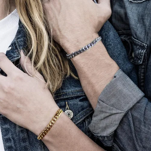 Vista 5 de CaptainSteeL Pulsera cubana para hombres y mujeres, pulsera de acero inoxidable de 77.589 pulgadas, chapado en oroacero inoxidable, regalo