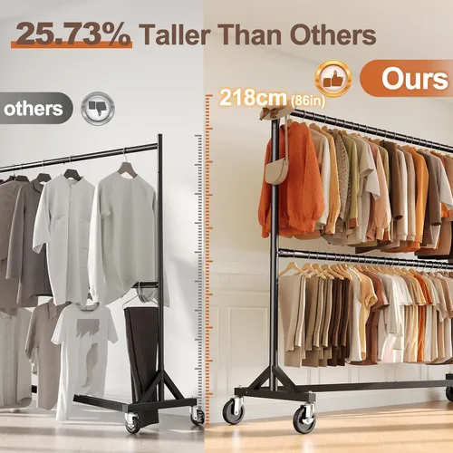 Vista 5 de HOKEEPER Perchero Z con capacidad para 610 libras, resistente perchero de ropa comercial para colgar ropa con ruedas, estante Z portátil