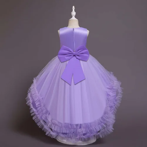 Vista 4 de Vestido de princesa para niñas para boda, fiesta de cumpleaños, vestido de tul alto bajo, vestido de baile de lentejuelas con tren