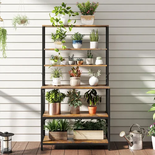Vista 5 de Yaheetech - Estantería de cocina de 6 niveles, mesa de café de 31.5 pulgadas, gabinete para microondas de estilo granja para espacios pequeños