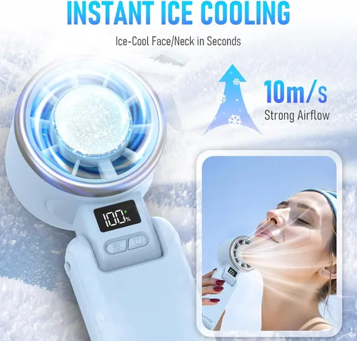 Vista 2 de PlayHot Ventilador de mano portátil mejorado con enfriamiento de hielo de 60 °F, hasta 12 horas ventiladores personales recargables portátiles, 5