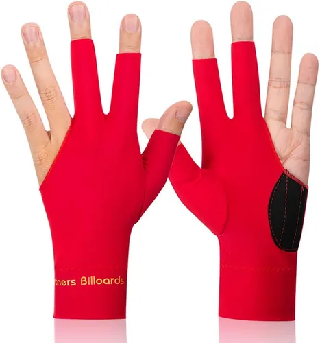 Vista 6 de Guante de taco de billar con 3 dedos para mano izquierda, 3 unidades, para hombre y mujer, para tiradores, carom, piscina, snooker, deporte, rojo