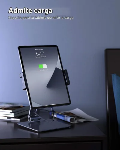 Vista 5 de Maxonar Soporte para iPad, soporte para tablet de aleación de aluminio resistente, giratorio de 360°, plegable, soporte de carga de aire para iPad