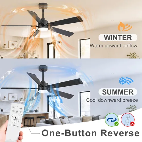 Vista 3 de 52 Inch Ceiling Fan with Light and Remote, Modern Black Ceiling Fans for Bedroom Living Room, 6-Speed Reversible DC Motor, 3CCT LED Lighting