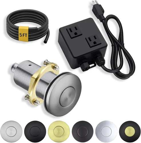 Vista 15 de BESTILL Kit de interruptor de aire superior para eliminación de basura, botón negro mate de 3.6 pulgadas de largo con cubierta de latón, módulo
