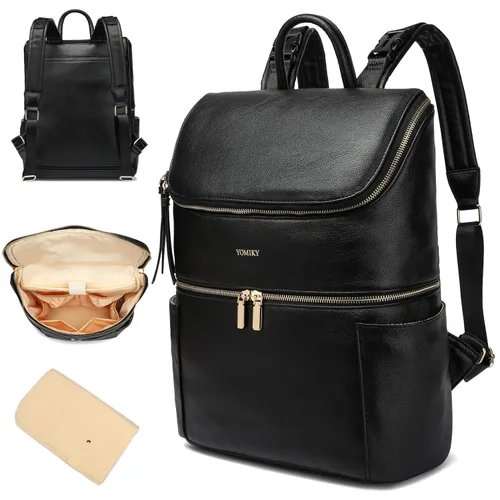 Vista 11 de Mochila de cuero para pañales para mujer con múltiples bolsillos, compartimento para laptop y cambiador.