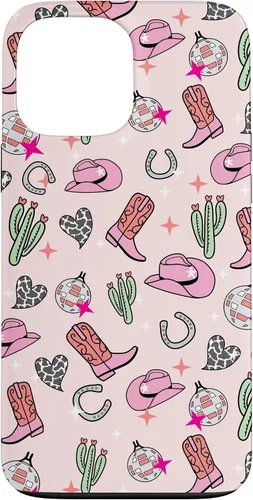 Vista 24 de Cowboy Hat & Boot & Disco Ball Pattern Pink Cowgirl Case for iPhone 17