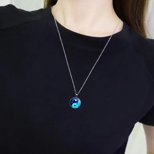 Vista 3 de Yin Yang - Collar con dije de filosofía china, símbolo taoísta, talismán, taichi, yoga, acero inoxidable, colgante de collar para mujeres y hombres