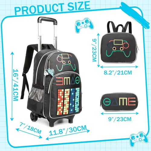 Vista 2 de Meetbelify Mochila con ruedas para niños Mochila con ruedas para niños Mochila con ruedas para estudiantes de primaria, Negro -, Mediana, Mochila
