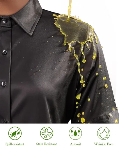 Vista 4 de Camisas con botones para mujer, ajustadas, de manga corta, con cuello, sin arrugas