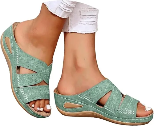Vista 11 de Sandalias ortopédicas para mujer, plataforma elegante, tacón de cuña, sin cordones, puntera abierta, sandalias ortopédicas casuales de verano