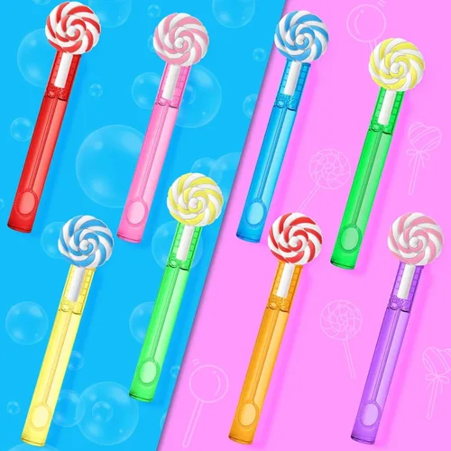 Vista 3 de AFZMON 24 varitas de burbujas para fiestas de niños Candyland, varitas de burbujas de caramelo dulce en miniatura, suministros de fiesta