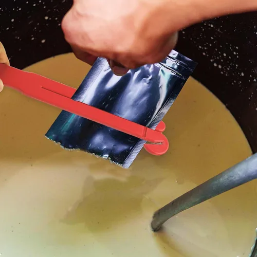 Vista 6 de Abridor de bolsas de alimentos, abridor de bolsas de alimentos de plástico, hoja de acero inoxidable, exprimidor de bolsas de alimentos con ventosa
