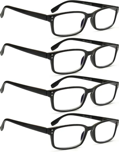 Vista 9 de Kerecsen Paquete de 4 Gafas de Lectura para Hombres y Mujeres con Bisagras de Resorte, Anteojos de Lectura Rectangulares Negros Ligeros
