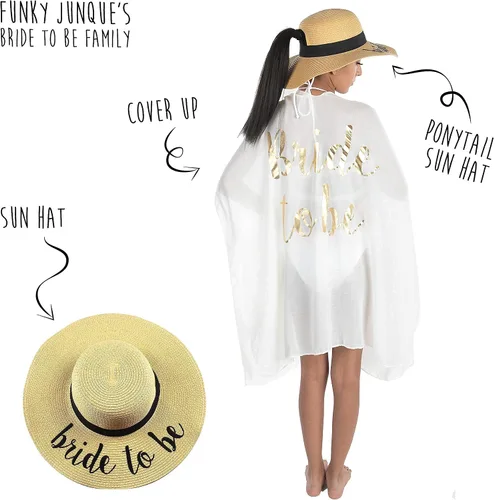 Vista 7 de Funky Junque Sombrero de playa ajustable bordado UPF 50 para mujer, cola de caballo desordenada