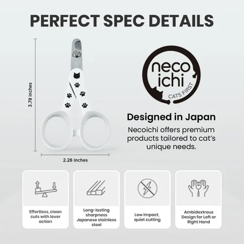Vista 2 de NECOICHI Purrcision - Cortauñas felino para gatos, sin estrés, fabricado por expertos en Japón, más limpio, más fácil, más seguro, cuchillas 30% más