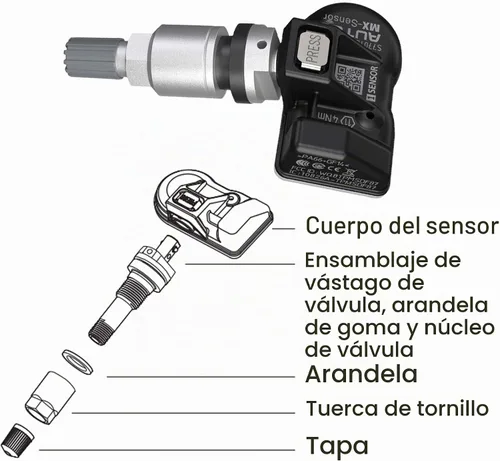 Vista 8 de Autel Sensores TPMS, sensor Mx programable para presión de neumáticos, 315 MHz + 433 MHz, nivel OE de presión (8 piezas, válvulas de metal)
