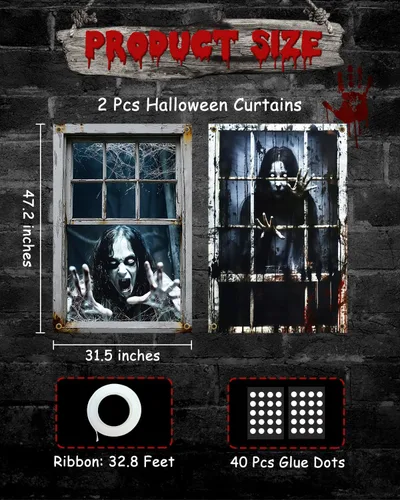Vista 3 de Yigney 2 piezas de decoración aterradora de Halloween para ventana Fantasma femenino