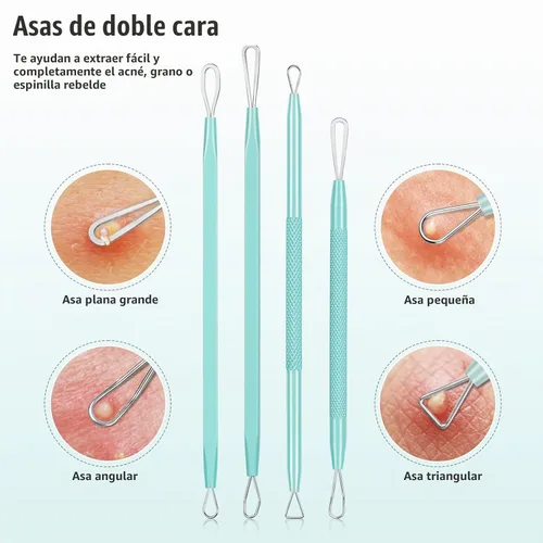 Vista 4 de MORGLES Herramientas para eliminar puntos negros, 15 piezas, kit de herramientas para reventar espinillas, extractor de espinillas de comedón