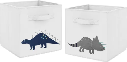 Vista 8 de Sweet Jojo Designs Juego de 2 cubos de almacenamiento plegables de tela (dinosaurio de acuarela de dinosaurio) para niños, bebés, niños, cajas
