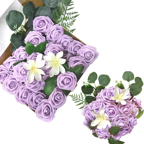 Vista 7 de Flores de seda, ramo de flores artificiales, caja combinada de flores artificiales con tallos para arreglos florales, ramos de boda, fiesta, hogar