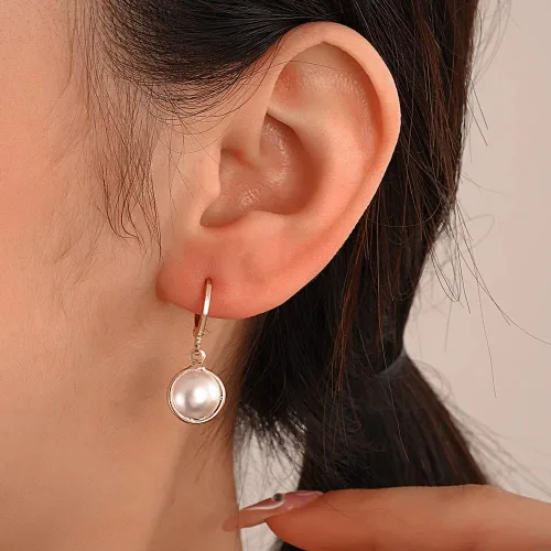 Vista 3 de Pendientes de perlas de plata de ley S925, aretes colgantes de perlas circulares elegantes, gran regalo de joyería