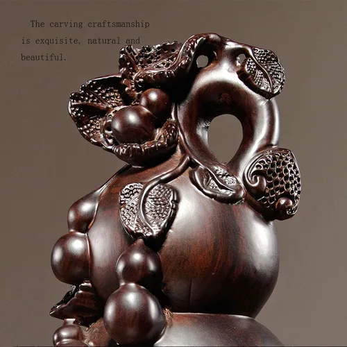 Vista 3 de Escultura china de la estatua del feng Shui Escultura de madera de la calabaza de la escultura Decoración del hogar Feng Shui Adornos Artesanías