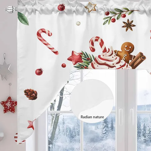Vista 6 de Feliz Navidad, cenefa con cenefa con dobladillo para barra, paneles de cortina para dormitorio, sala de estar, baño, cafetería, ventanas, flores