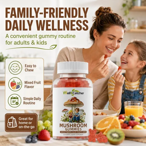 Vista 6 de Suplemento de gomitas de hongos con Ashwagandha - Suplemento de hongo de melena de león para adultos y niños con Reishi Cordyceps suplementos
