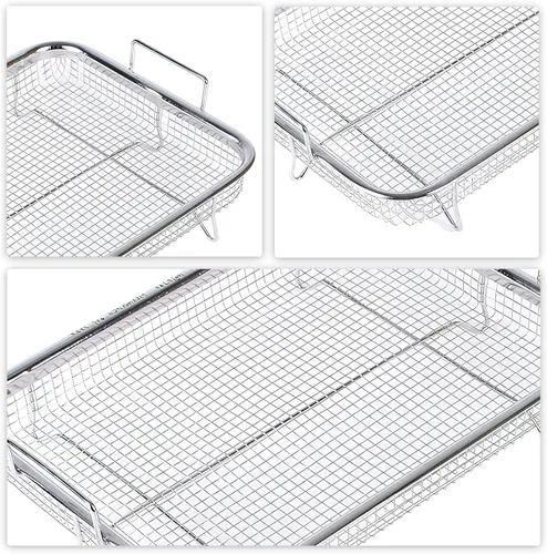 Vista 6 de Cesta para freidora de aire para horno: 2 cestas para freidora de aire, sartén de aire de 11.8 x 8.7 x 2.2 in, cesta de freír antiadherente, bandeja
