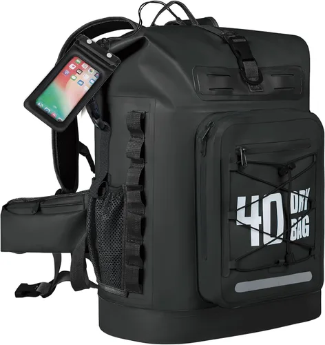 Vista 92 de MORXPLOR Bolsa seca impermeable, 5L/10L/20L/30L/40L/55L Mochila seca con funda impermeable para teléfono para natación, kayak