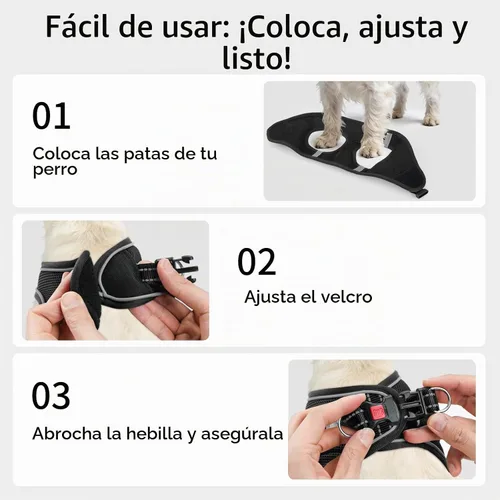 Vista 3 de Joytale Arnés para Perros Pequeños, Chaleco de Malla Transpirable Step-in, Arneses Acolchados Suaves Reflectantes para Gatos y Perros Cachorros Negro