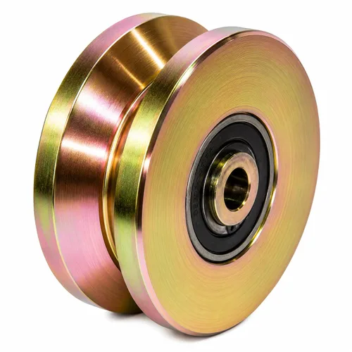 Vista 2 de JM Steel 4" Solid Slide Gate V Groove Caster Wheel Roller deslizante Capacidad de 3000 libras con tornillo Doble Rodamiento