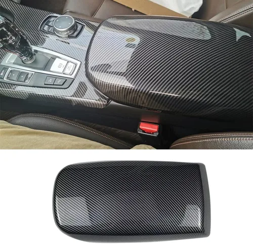 Vista 8 de para BMW X1 X2 F39 F48 2016-2023 Cubierta de reposabrazos central de fibra de carbono para interior del automóvil, caja de consola, caja