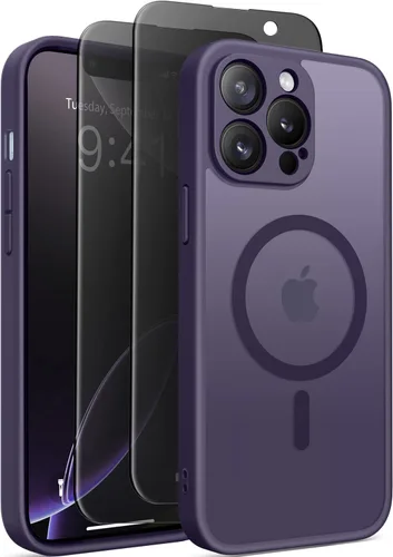 Vista 17 de GolbinBox - Funda magnética para iPhone 13 Pro Max, compatible con MagSafe, protección de cámara, protector de privacidad, funda translúcida mate, a