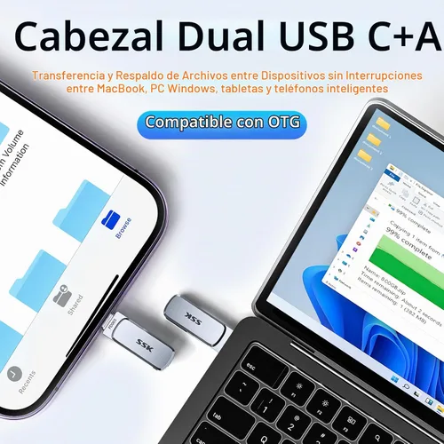 Vista 4 de SSK Unidad flash USB dual de 64 GB, USB C Thumb Drive, hasta 240 MB/s Tipo-C y USB-A 3.2 FlashDrive Memory Stick, Zinc Pendrive para iPhone