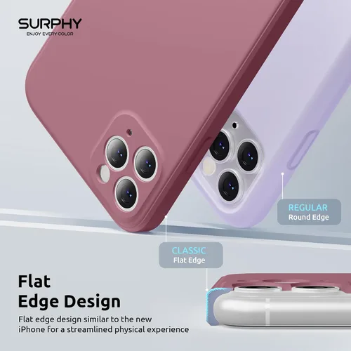 Vista 3 de SURPHY Funda con diseño para iPhone 11 Pro Max con protección para cámara, diseño de borde recto, silicona líquida delgada, color morado lila Lila