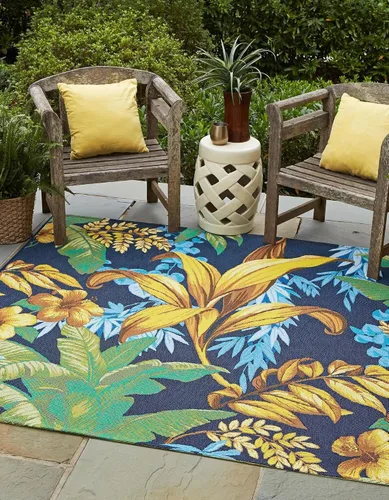 Vista 9 de Unique Loom Outdoor Botanical Collection - Alfombra de área Calypso (4 pies 1 pulgada octágono multi/azul claro)