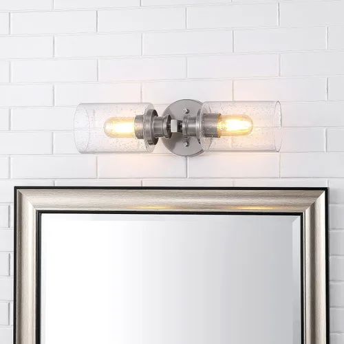 Vista 2 de JONATHAN Y Aplique de pared LED de níquel de 16.5 pulgadas, lámpara de tocador moderna de granja con pantalla de vidrio sembrado, accesorio