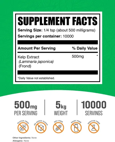 Vista 2 de BulkSupplements Polvo de extracto de algas marinas, suplemento de algas marinas, polvo de algas marinas, sin gluten, 500 mg por porción, 2.2