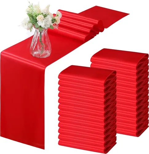 Vista 50 de Horbaunal - Juego de 12 caminos de mesa de satén azul claro de 12 x 108 pulgadas, caminos de mesa suaves para bodas, banquetes, fiestas de cumpleaños