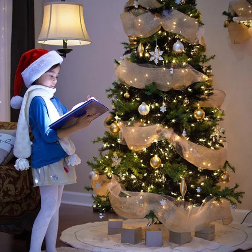 Vista 4 de Red de malla de alambre con purpurina dorada, cinta metálica para decoración del árbol de Navidad, guirnalda de cinta, lazo de corona