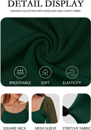 Vista 5 de DOROSE Camisas de manga larga de malla para mujer, blusas informales