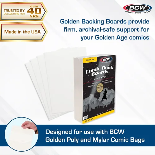 Vista 2 de BCW Golden Age Tableros de Respaldo para Cómics - Paquete de 100 Almacenamiento de Libros de Cómics Certificado Libre de Ácido Dimensiones de 7