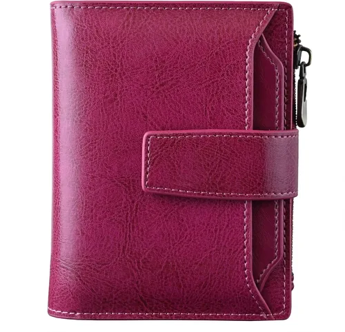 Vista 9 de Bveyzi - Billetera pequeña de cuero para mujer con bloqueo RFID, de dos pliegues con cremallera, con ranuras para tarjetas de crédito y ventana