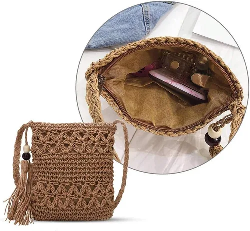 Vista 5 de JQWSVE Straw Purse for Women Straw Bag Summer Purse with Tassel Straw Crossbody Bag Handwoven Beach Bag Crochet Purse