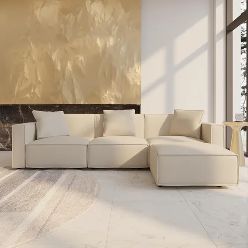 Vista 13 de Acanva Juego de Sofá Seccional Modular de Lujo para Sala de Estar, Sofá de Estilo Moderno Minimalista con Otomana y Chaise, Forma de U, Crema